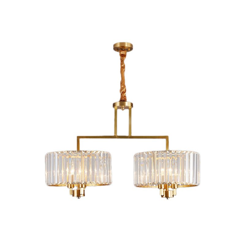 Drum Living Room Chandelier Lighting Clear Crystal 3/6/9 Heads Contemporary Suspension Light in Gold Clearhalo 'Ceiling Lights' 'Chandeliers' 'Modern Chandeliers' 'Modern' Lighting' 156689