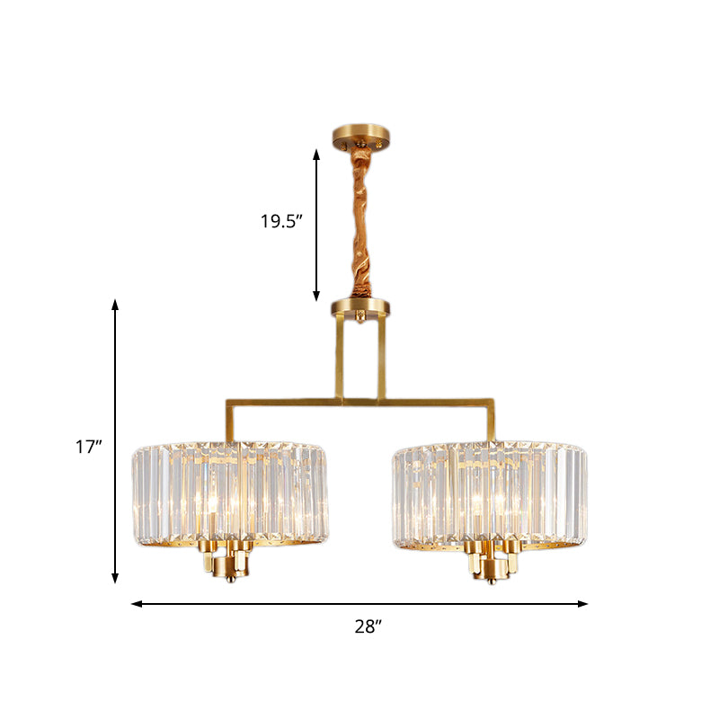 Drum Living Room Chandelier Lighting Clear Crystal 3/6/9 Heads Contemporary Suspension Light in Gold Clearhalo 'Ceiling Lights' 'Chandeliers' 'Modern Chandeliers' 'Modern' Lighting' 156690