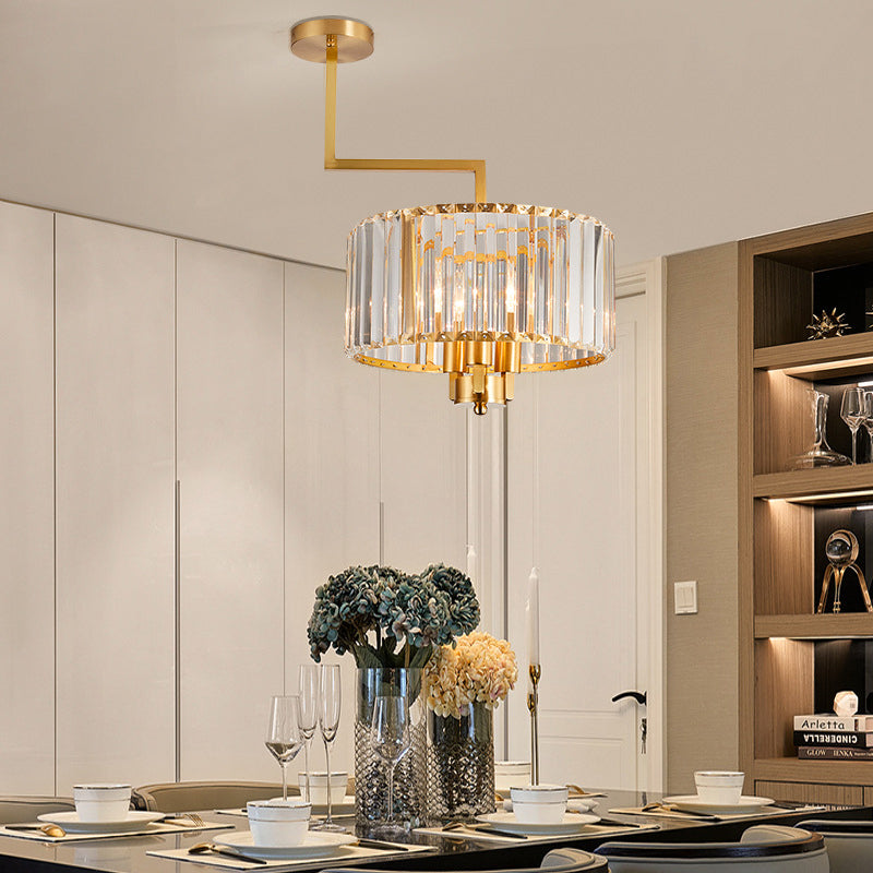 Drum Living Room Chandelier Lighting Clear Crystal 3/6/9 Heads Contemporary Suspension Light in Gold 3 Gold Clearhalo 'Ceiling Lights' 'Chandeliers' 'Modern Chandeliers' 'Modern' Lighting' 156691