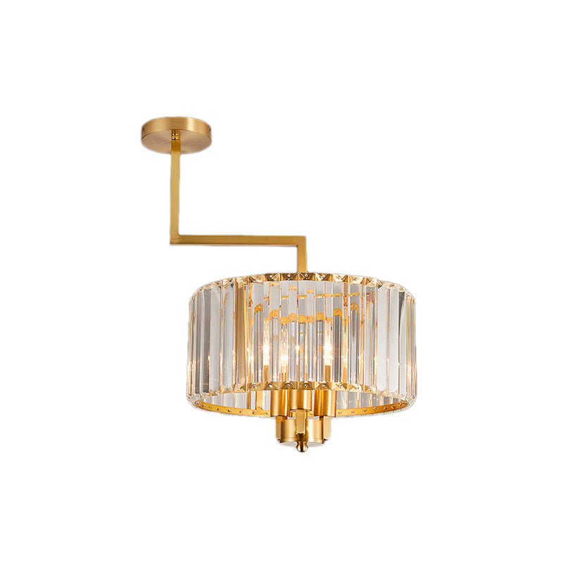 Drum Living Room Chandelier Lighting Clear Crystal 3/6/9 Heads Contemporary Suspension Light in Gold Clearhalo 'Ceiling Lights' 'Chandeliers' 'Modern Chandeliers' 'Modern' Lighting' 156692