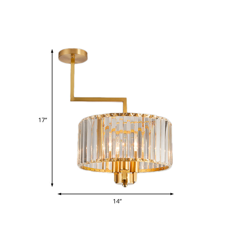 Drum Living Room Chandelier Lighting Clear Crystal 3/6/9 Heads Contemporary Suspension Light in Gold Clearhalo 'Ceiling Lights' 'Chandeliers' 'Modern Chandeliers' 'Modern' Lighting' 156693