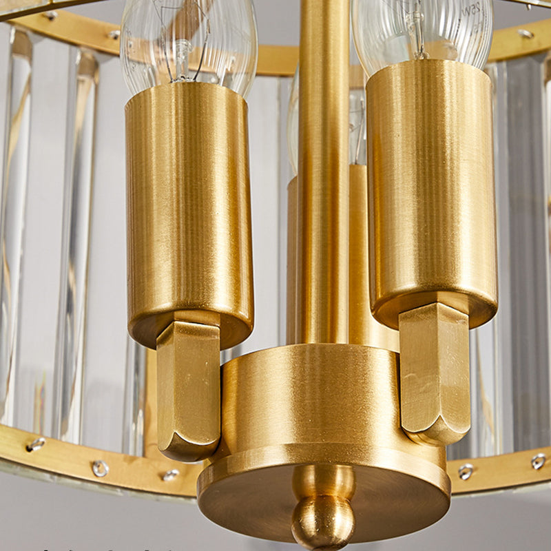 Drum Living Room Chandelier Lighting Clear Crystal 3/6/9 Heads Contemporary Suspension Light in Gold Clearhalo 'Ceiling Lights' 'Chandeliers' 'Modern Chandeliers' 'Modern' Lighting' 156694