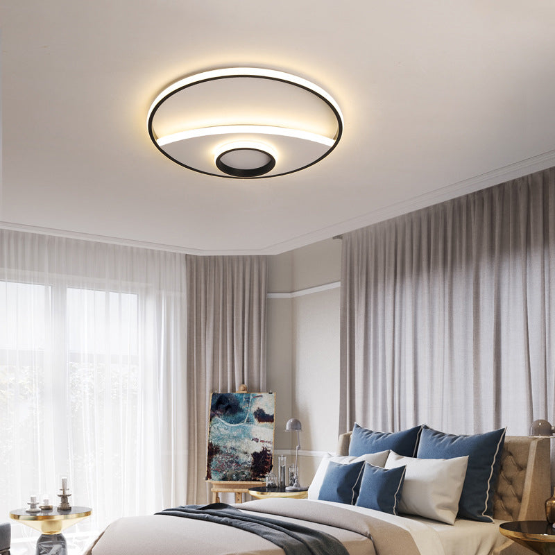 16"/19.5"/23.5" Dia Circular Acrylic Ceiling Lamp Modernism Black and White LED Bedroom Flush Light in Warm/White Black-White Clearhalo 'Ceiling Lights' 'Close To Ceiling Lights' 'Close to ceiling' 'Flush mount' Lighting' 156705