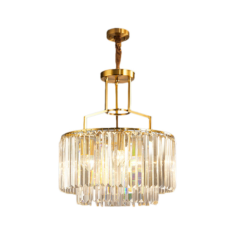 Clear Crystal Prism Pendant Lighting 2 Tiers Modern Style 3/5/8 Lights Hanging Chandelier Lamp in Gold Clearhalo 'Ceiling Lights' 'Chandeliers' 'Modern Chandeliers' 'Modern' Lighting' 156720