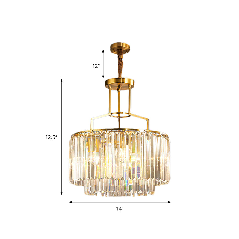 Clear Crystal Prism Pendant Lighting 2 Tiers Modern Style 3/5/8 Lights Hanging Chandelier Lamp in Gold Clearhalo 'Ceiling Lights' 'Chandeliers' 'Modern Chandeliers' 'Modern' Lighting' 156721