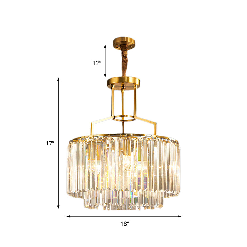 Clear Crystal Prism Pendant Lighting 2 Tiers Modern Style 3/5/8 Lights Hanging Chandelier Lamp in Gold Clearhalo 'Ceiling Lights' 'Chandeliers' 'Modern Chandeliers' 'Modern' Lighting' 156722