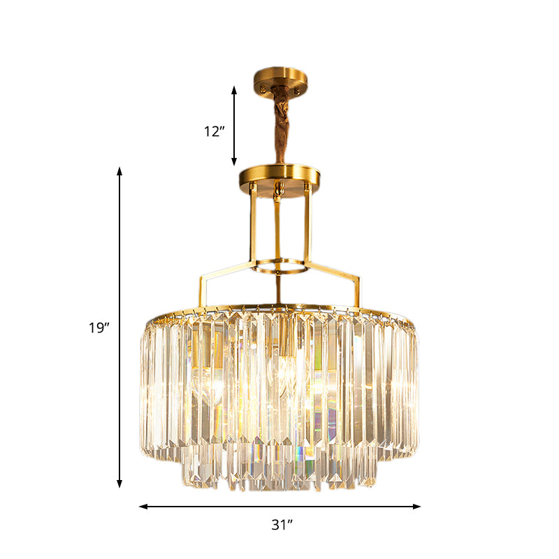 Clear Crystal Prism Pendant Lighting 2 Tiers Modern Style 3/5/8 Lights Hanging Chandelier Lamp in Gold Clearhalo 'Ceiling Lights' 'Chandeliers' 'Modern Chandeliers' 'Modern' Lighting' 156723