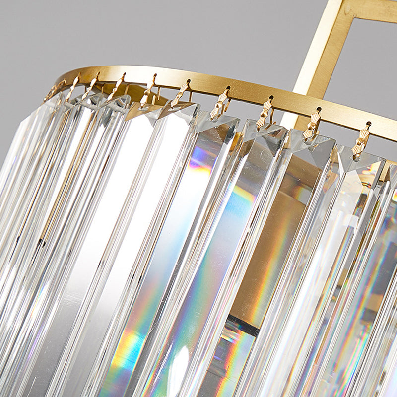 Clear Crystal Prism Pendant Lighting 2 Tiers Modern Style 3/5/8 Lights Hanging Chandelier Lamp in Gold Clearhalo 'Ceiling Lights' 'Chandeliers' 'Modern Chandeliers' 'Modern' Lighting' 156725