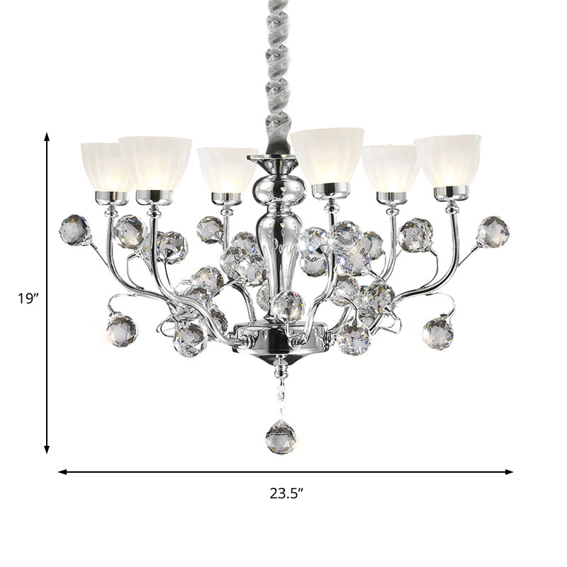 Frosted Glass Conic Chandelier Lighting with Crystal Ball Modernist 6 Lights Hanging Pendant Light in Polished Chrome Clearhalo 'Ceiling Lights' 'Chandeliers' 'Modern Chandeliers' 'Modern' Lighting' 156759