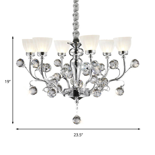 Frosted Glass Conic Chandelier Lighting with Crystal Ball Modernist 6 Lights Hanging Pendant Light in Polished Chrome Clearhalo 'Ceiling Lights' 'Chandeliers' 'Modern Chandeliers' 'Modern' Lighting' 156759