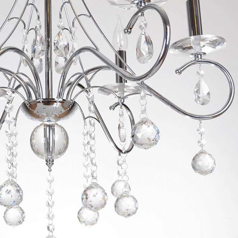6 Bulbs Flameless Candle Chandelier Lighting with Clear Crystal Accent Vintage Stylish Pendant Lamp in Chrome Clearhalo 'Ceiling Lights' 'Chandeliers' Lighting' options 156770