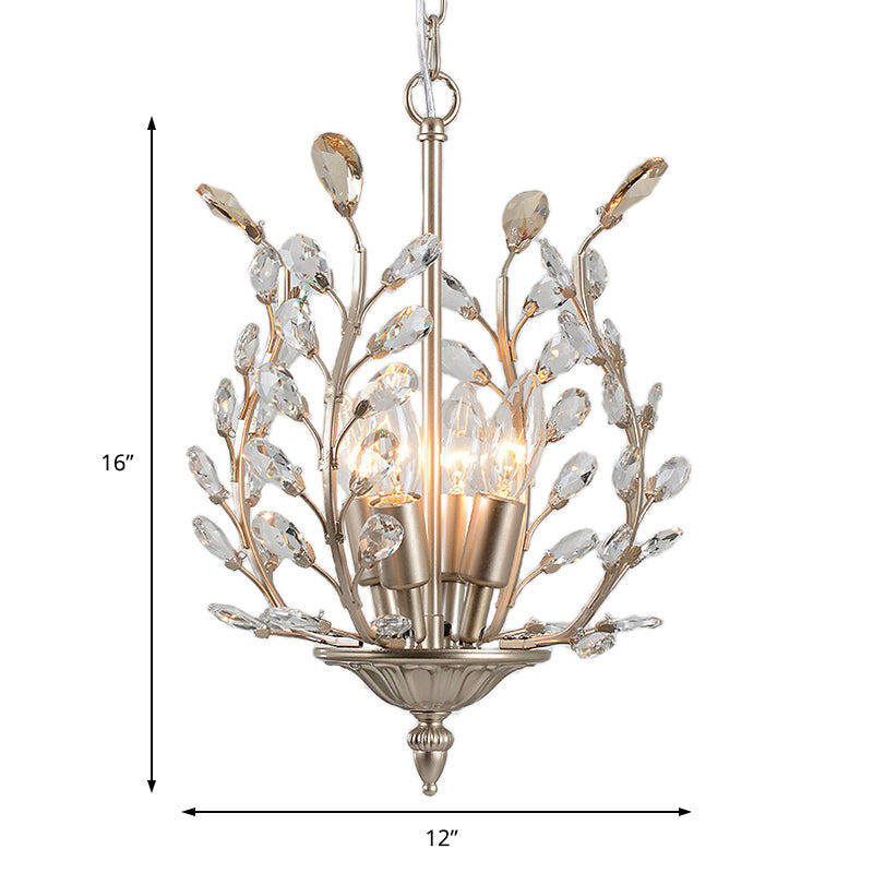 Clear Teardrop Crystal Chandelier Lamp with Leaf Design Vintage 4 Lights Ceiling Hanging Light in Champagne Clearhalo 'Ceiling Lights' 'Chandeliers' 'Modern Chandeliers' 'Modern' Lighting' 156780