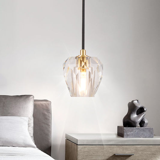 1 Light Faceted Hanging Ceiling Light with Tapered Shade Contemporary Clear Crystal Pendant Light for Bedside Clearhalo 'Ceiling Lights' 'Modern Pendants' 'Modern' 'Pendant Lights' 'Pendants' Lighting' 156816