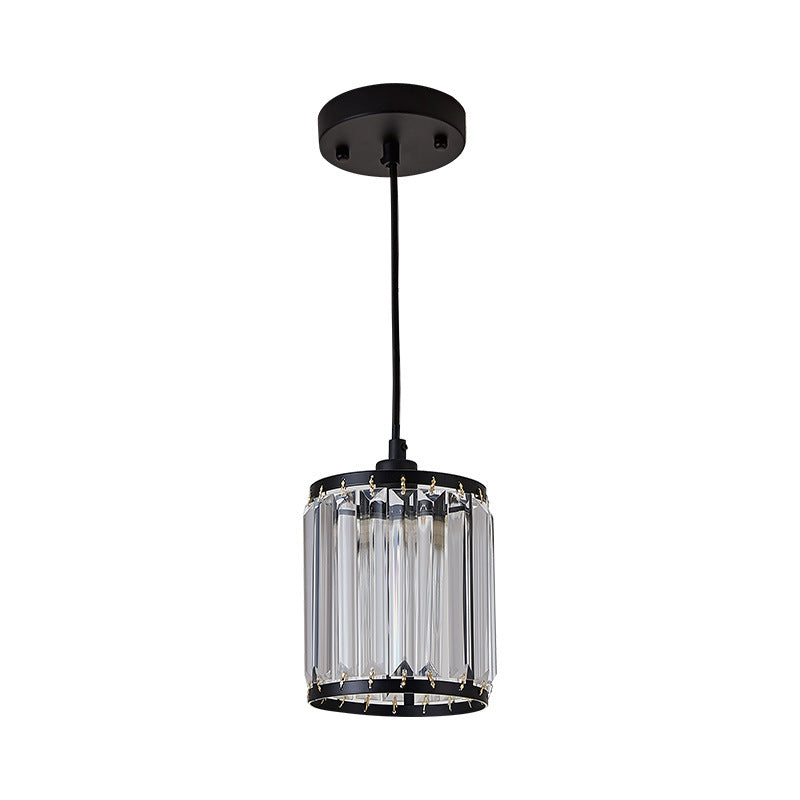 Cylinder Dining Room Pendant Lamp with K9 Crystal 1 Bulb Modernism Hanging Ceiling Light in Black Clearhalo 'Ceiling Lights' 'Modern Pendants' 'Modern' 'Pendant Lights' 'Pendants' Lighting' 156822