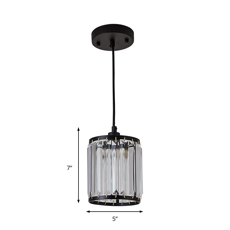 Cylinder Dining Room Pendant Lamp with K9 Crystal 1 Bulb Modernism Hanging Ceiling Light in Black Clearhalo 'Ceiling Lights' 'Modern Pendants' 'Modern' 'Pendant Lights' 'Pendants' Lighting' 156823