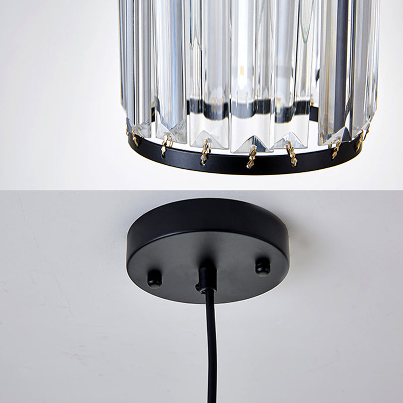 Cylinder Dining Room Pendant Lamp with K9 Crystal 1 Bulb Modernism Hanging Ceiling Light in Black Clearhalo 'Ceiling Lights' 'Modern Pendants' 'Modern' 'Pendant Lights' 'Pendants' Lighting' 156824