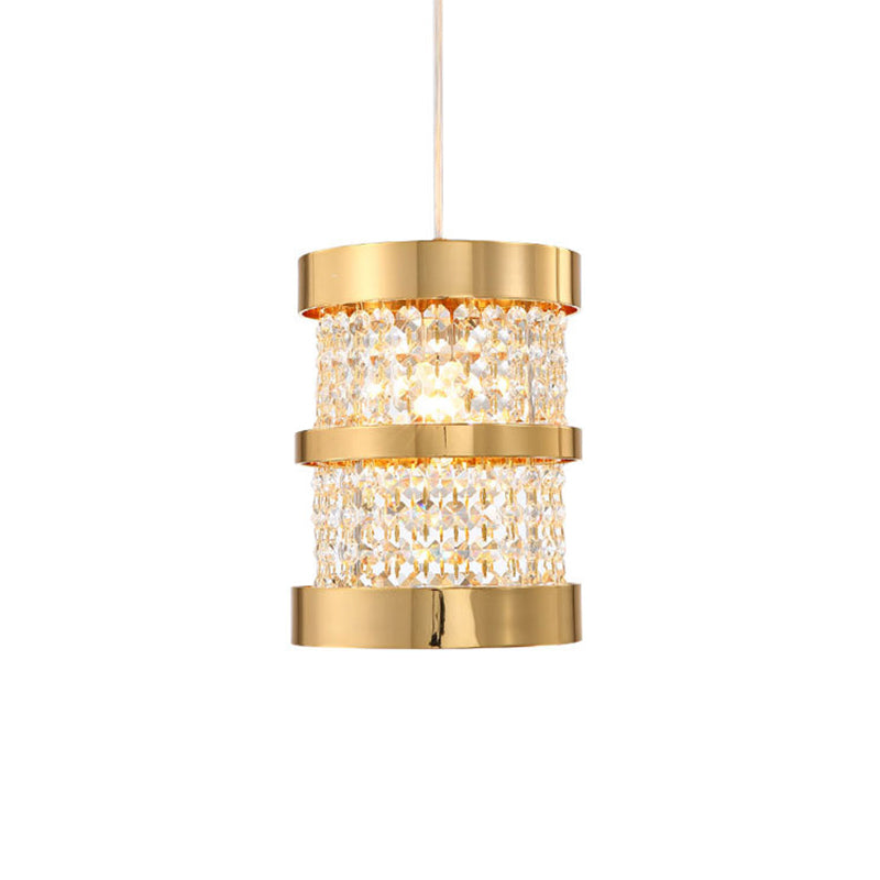 Black/Gold Cylinder Pendant Light Fixture Modernism Stylish Metal 1 Bulb Ceiling Light with Clear Crystal Beaded Strand Clearhalo 'Ceiling Lights' 'Modern Pendants' 'Modern' 'Pendant Lights' 'Pendants' Lighting' 156827