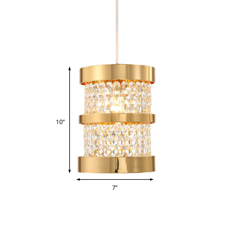 Black/Gold Cylinder Pendant Light Fixture Modernism Stylish Metal 1 Bulb Ceiling Light with Clear Crystal Beaded Strand Clearhalo 'Ceiling Lights' 'Modern Pendants' 'Modern' 'Pendant Lights' 'Pendants' Lighting' 156828