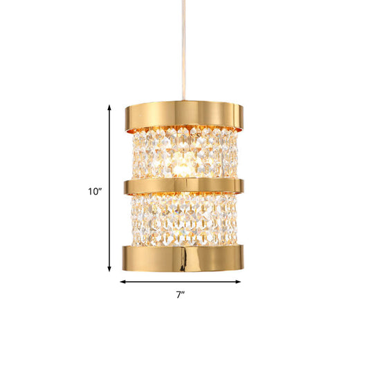 Black/Gold Cylinder Pendant Light Fixture Modernism Stylish Metal 1 Bulb Ceiling Light with Clear Crystal Beaded Strand Clearhalo 'Ceiling Lights' 'Modern Pendants' 'Modern' 'Pendant Lights' 'Pendants' Lighting' 156828
