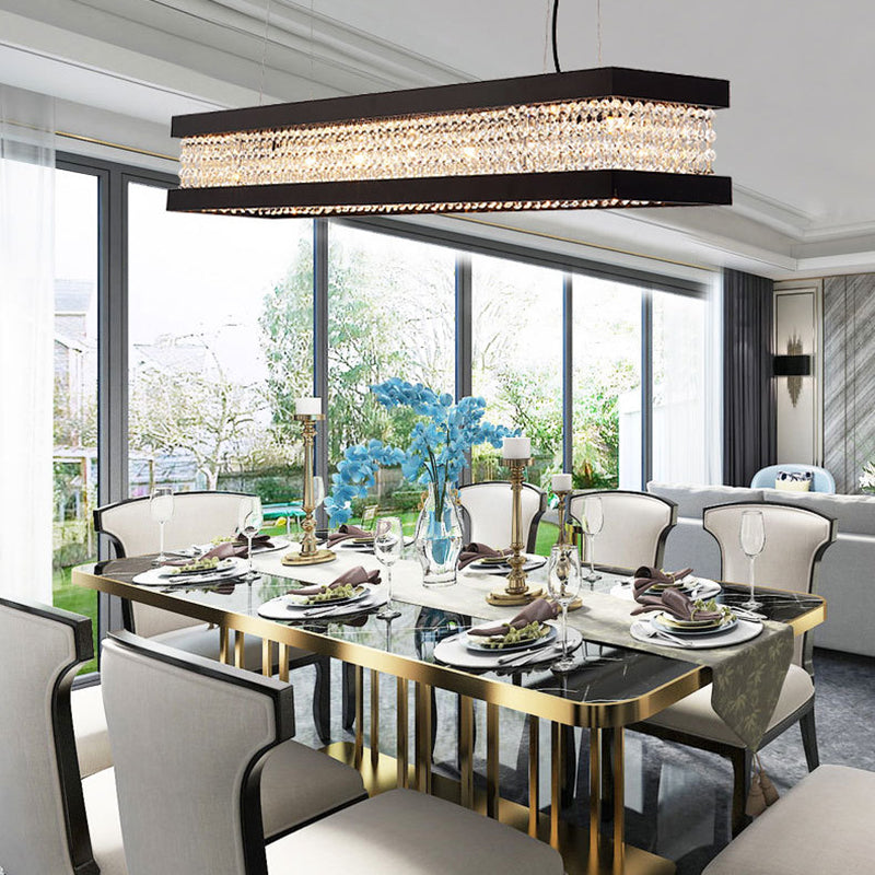 Black/Gold Rectangle Hanging Lighting Contemporary Clear Crystal 6/7/9 Lights Island Pendant Lighting 9 Black Clearhalo 'Ceiling Lights' 'Island Lights' Lighting' 156847
