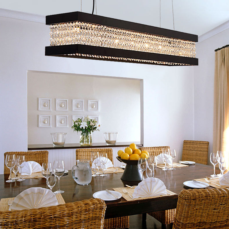 Black/Gold Rectangle Hanging Lighting Contemporary Clear Crystal 6/7/9 Lights Island Pendant Lighting 6 Black Clearhalo 'Ceiling Lights' 'Island Lights' Lighting' 156850