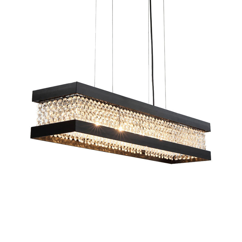 Black/Gold Rectangle Hanging Lighting Contemporary Clear Crystal 6/7/9 Lights Island Pendant Lighting Clearhalo 'Ceiling Lights' 'Island Lights' Lighting' 156851