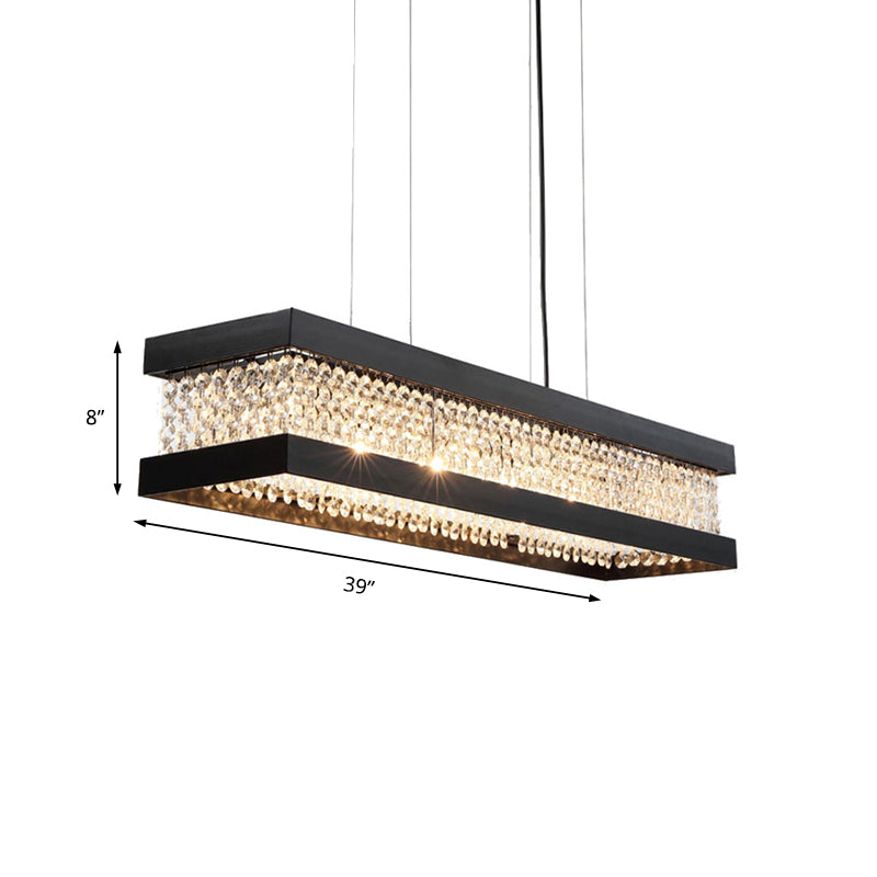 Black/Gold Rectangle Hanging Lighting Contemporary Clear Crystal 6/7/9 Lights Island Pendant Lighting Clearhalo 'Ceiling Lights' 'Island Lights' Lighting' 156853