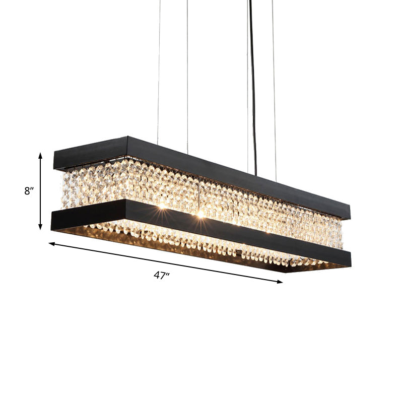 Black/Gold Rectangle Hanging Lighting Contemporary Clear Crystal 6/7/9 Lights Island Pendant Lighting Clearhalo 'Ceiling Lights' 'Island Lights' Lighting' 156854