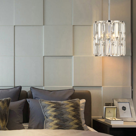 1 Light Cylinder Pendant Light Fixture Modernist Stylish Clear Crystal Ceiling Lighting for Bedside Clear Clearhalo 'Ceiling Lights' 'Modern Pendants' 'Modern' 'Pendant Lights' 'Pendants' Lighting' 156884