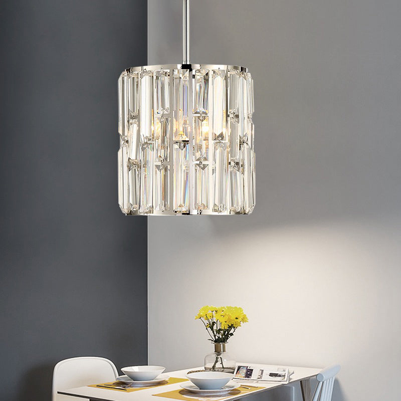 1 Light Cylinder Pendant Light Fixture Modernist Stylish Clear Crystal Ceiling Lighting for Bedside Clearhalo 'Ceiling Lights' 'Modern Pendants' 'Modern' 'Pendant Lights' 'Pendants' Lighting' 156885