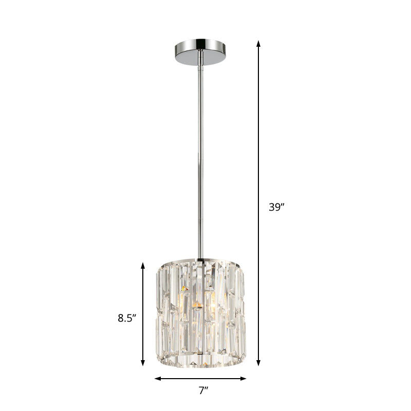 1 Light Cylinder Pendant Light Fixture Modernist Stylish Clear Crystal Ceiling Lighting for Bedside Clearhalo 'Ceiling Lights' 'Modern Pendants' 'Modern' 'Pendant Lights' 'Pendants' Lighting' 156887