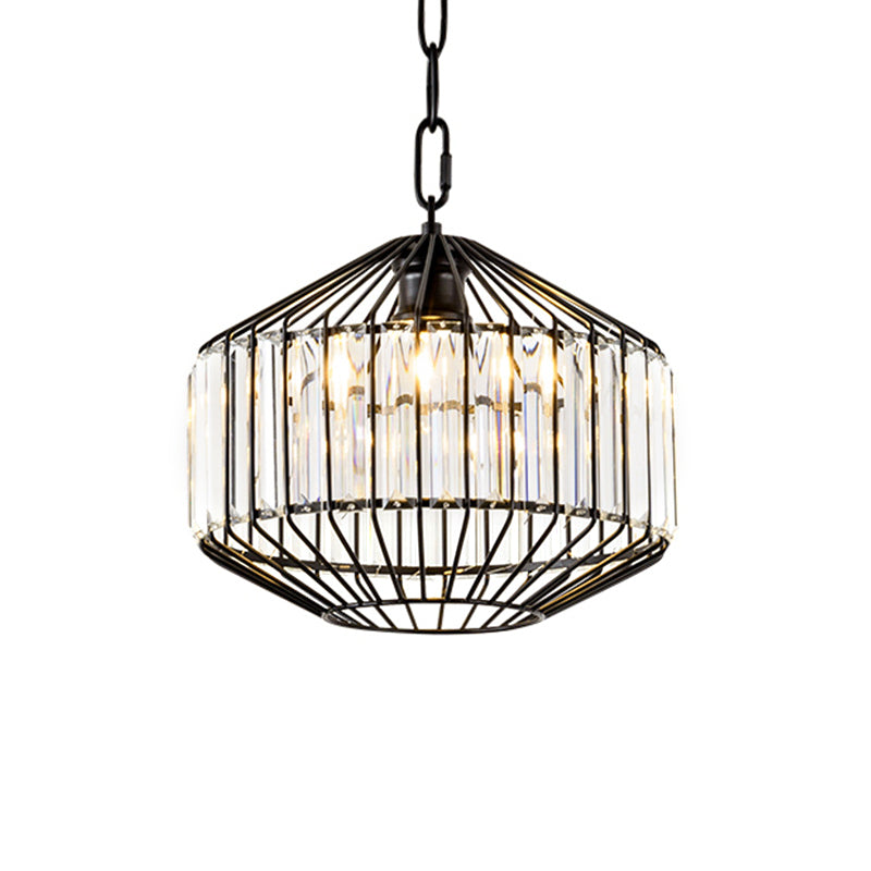 1 Light Wire Geometric Suspension Light with Clear Crystal Block Modern Style Ceiling Pendant Light in Black Clearhalo 'Ceiling Lights' 'Modern Pendants' 'Modern' 'Pendant Lights' 'Pendants' Lighting' 156903