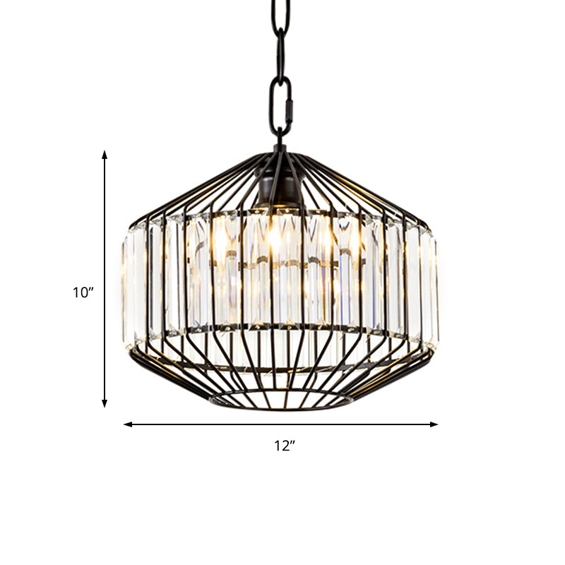 1 Light Wire Geometric Suspension Light with Clear Crystal Block Modern Style Ceiling Pendant Light in Black Clearhalo 'Ceiling Lights' 'Modern Pendants' 'Modern' 'Pendant Lights' 'Pendants' Lighting' 156904