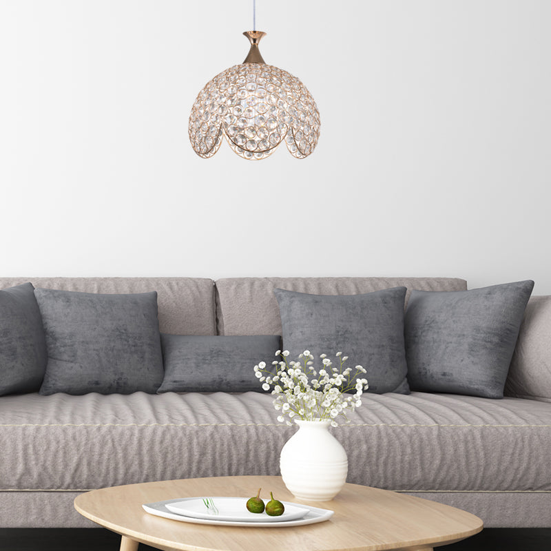 1 Light Dome Suspension Lamp Contemporary Clear Crystal Pendant Light with Ruffled Edge in Gold, 8"/10"/12" W Gold 12" Clearhalo 'Ceiling Lights' 'Modern Pendants' 'Modern' 'Pendant Lights' 'Pendants' Lighting' 156934