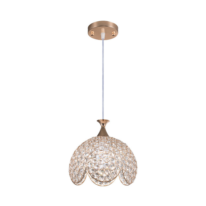 1 Light Dome Suspension Lamp Contemporary Clear Crystal Pendant Light with Ruffled Edge in Gold, 8"/10"/12" W Clearhalo 'Ceiling Lights' 'Modern Pendants' 'Modern' 'Pendant Lights' 'Pendants' Lighting' 156936