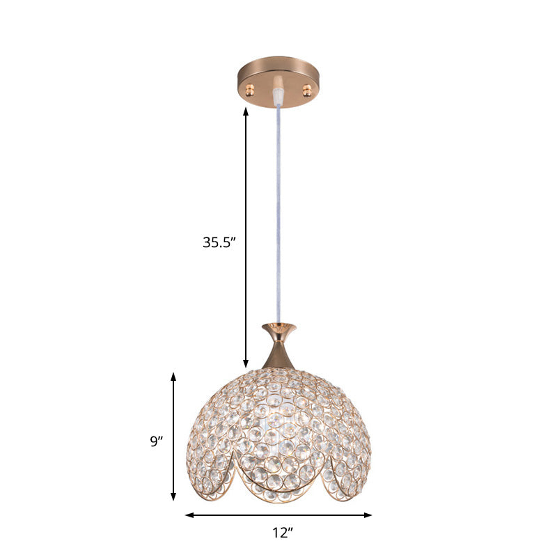 1 Light Dome Suspension Lamp Contemporary Clear Crystal Pendant Light with Ruffled Edge in Gold, 8"/10"/12" W Clearhalo 'Ceiling Lights' 'Modern Pendants' 'Modern' 'Pendant Lights' 'Pendants' Lighting' 156937