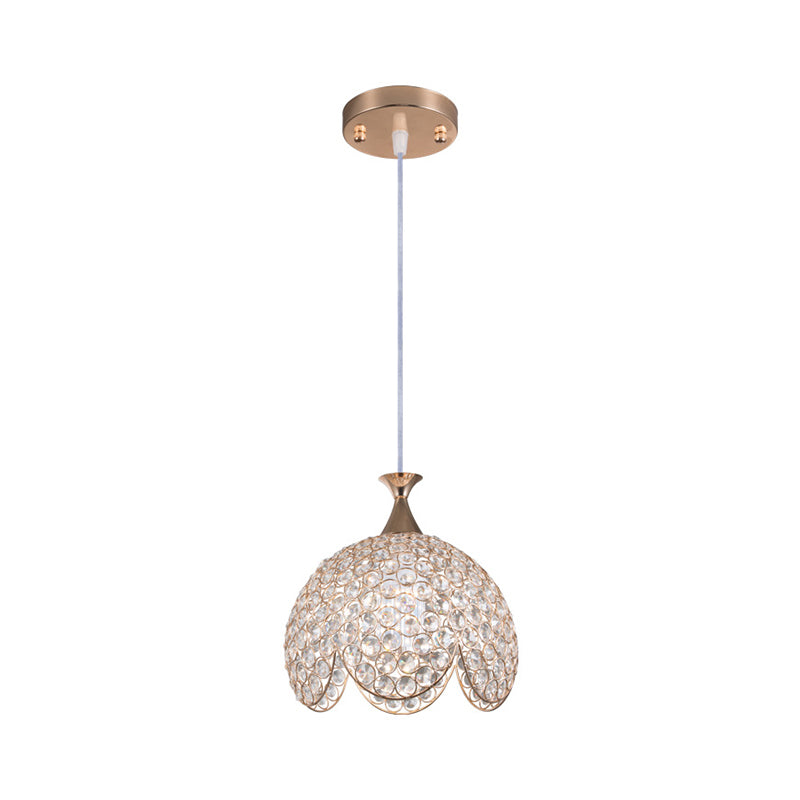 1 Light Dome Suspension Lamp Contemporary Clear Crystal Pendant Light with Ruffled Edge in Gold, 8"/10"/12" W Clearhalo 'Ceiling Lights' 'Modern Pendants' 'Modern' 'Pendant Lights' 'Pendants' Lighting' 156939