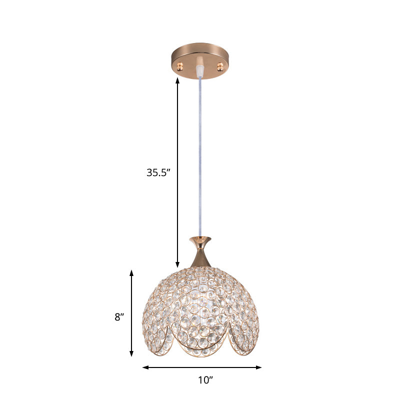 1 Light Dome Suspension Lamp Contemporary Clear Crystal Pendant Light with Ruffled Edge in Gold, 8"/10"/12" W Clearhalo 'Ceiling Lights' 'Modern Pendants' 'Modern' 'Pendant Lights' 'Pendants' Lighting' 156940