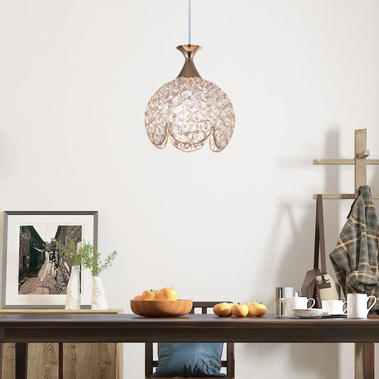 1 Light Dome Suspension Lamp Contemporary Clear Crystal Pendant Light with Ruffled Edge in Gold, 8"/10"/12" W Gold 8" Clearhalo 'Ceiling Lights' 'Modern Pendants' 'Modern' 'Pendant Lights' 'Pendants' Lighting' 156941