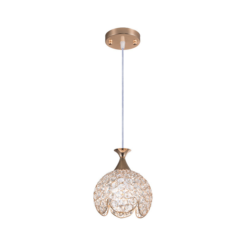 1 Light Dome Suspension Lamp Contemporary Clear Crystal Pendant Light with Ruffled Edge in Gold, 8"/10"/12" W Clearhalo 'Ceiling Lights' 'Modern Pendants' 'Modern' 'Pendant Lights' 'Pendants' Lighting' 156942