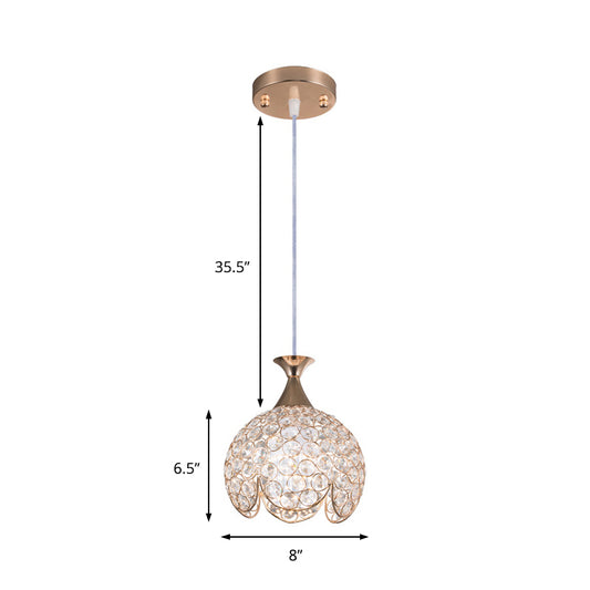 1 Light Dome Suspension Lamp Contemporary Clear Crystal Pendant Light with Ruffled Edge in Gold, 8"/10"/12" W Clearhalo 'Ceiling Lights' 'Modern Pendants' 'Modern' 'Pendant Lights' 'Pendants' Lighting' 156943
