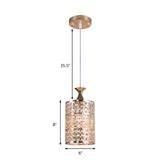 Golden Cylinder Ceiling Pendant Light Modernist Style Metal 1 Head Hanging Lamp with Crystal Decoration, 6"/7" Width Clearhalo 'Ceiling Lights' 'Modern Pendants' 'Modern' 'Pendant Lights' 'Pendants' Lighting' 156953