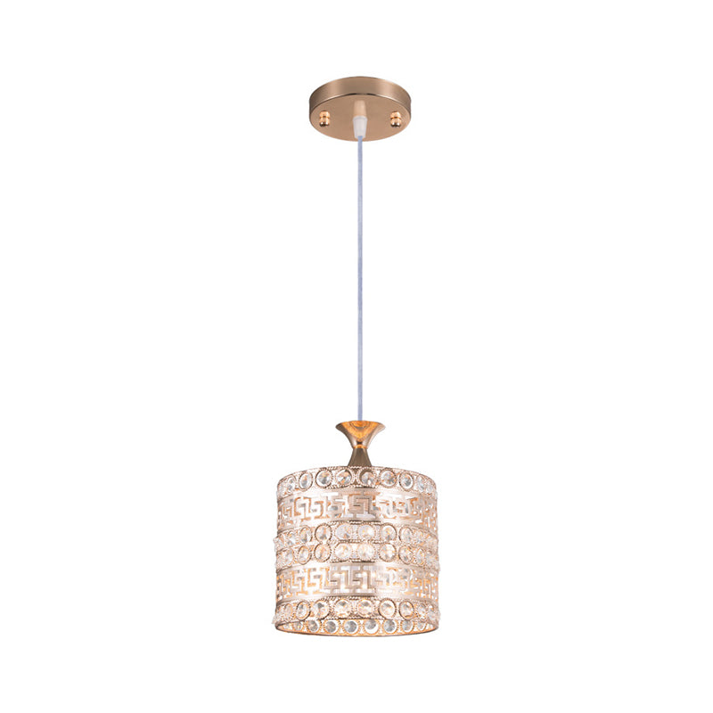 1 Light Cylinder Hanging Light Fixture Contemporary Crystal and Metal Pendant Lamp in Gold, 6"/7"/8" W Clearhalo 'Ceiling Lights' 'Modern Pendants' 'Modern' 'Pendant Lights' 'Pendants' Lighting' 156966