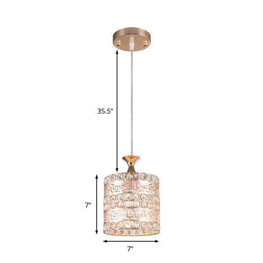 1 Light Cylinder Hanging Light Fixture Contemporary Crystal and Metal Pendant Lamp in Gold, 6"/7"/8" W Clearhalo 'Ceiling Lights' 'Modern Pendants' 'Modern' 'Pendant Lights' 'Pendants' Lighting' 156970