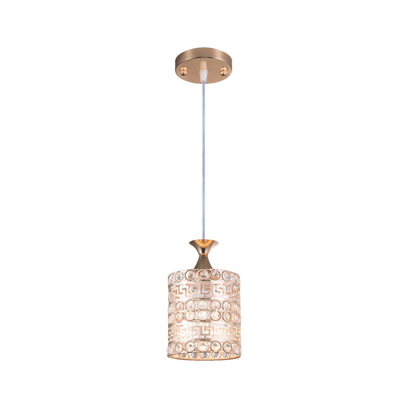 1 Light Cylinder Hanging Light Fixture Contemporary Crystal and Metal Pendant Lamp in Gold, 6"/7"/8" W Clearhalo 'Ceiling Lights' 'Modern Pendants' 'Modern' 'Pendant Lights' 'Pendants' Lighting' 156972