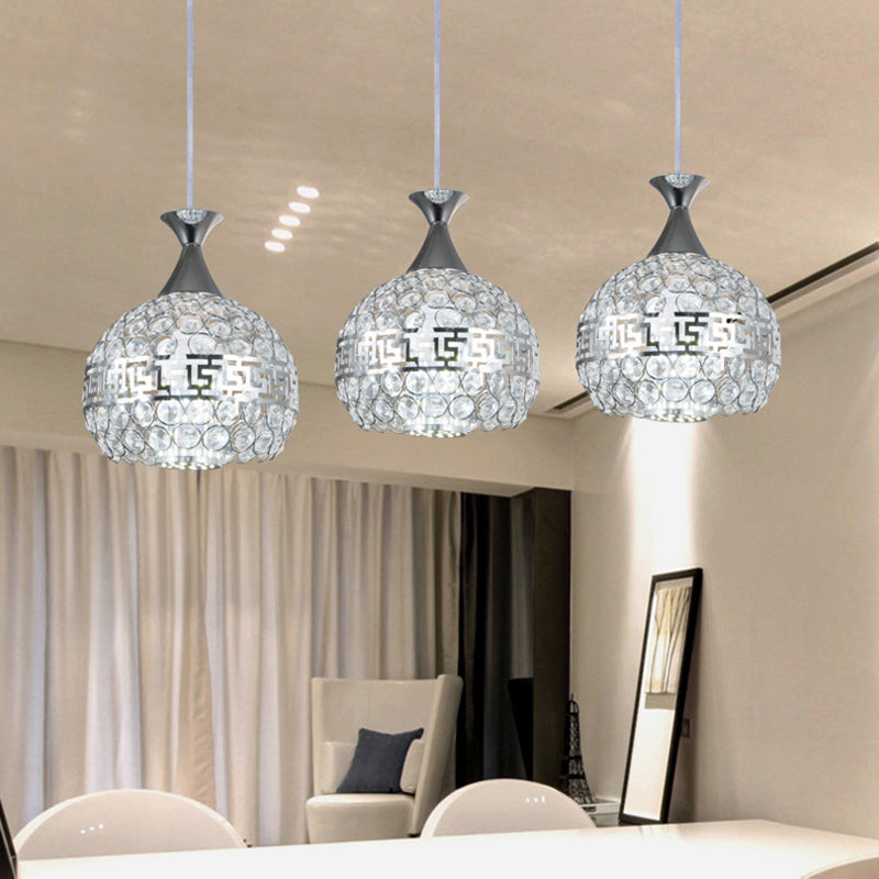 Chrome Finish Dome Pendant Lamp Modernist Clear Crystal and Metal 8"/10"/12" Wide 1 Light Hanging Ceiling Light Chrome 8" Clearhalo 'Ceiling Lights' 'Modern Pendants' 'Modern' 'Pendant Lights' 'Pendants' Lighting' 156981