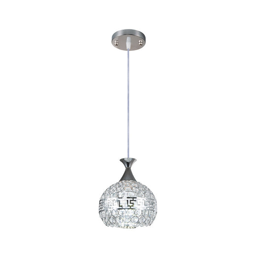 Chrome Finish Dome Pendant Lamp Modernist Clear Crystal and Metal 8"/10"/12" Wide 1 Light Hanging Ceiling Light Clearhalo 'Ceiling Lights' 'Modern Pendants' 'Modern' 'Pendant Lights' 'Pendants' Lighting' 156982