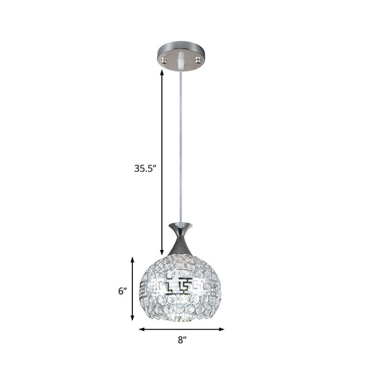 Chrome Finish Dome Pendant Lamp Modernist Clear Crystal and Metal 8"/10"/12" Wide 1 Light Hanging Ceiling Light Clearhalo 'Ceiling Lights' 'Modern Pendants' 'Modern' 'Pendant Lights' 'Pendants' Lighting' 156983