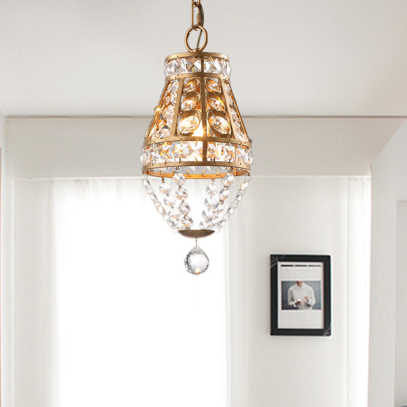 Brass Finish Teardrop Ceiling Pendant Lamp 1 Light Vintage Style Clear Crystal Suspension Light for Corridor Clearhalo 'Ceiling Lights' 'Modern Pendants' 'Modern' 'Pendant Lights' 'Pendants' Lighting' 156985