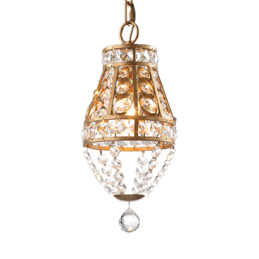 Brass Finish Teardrop Ceiling Pendant Lamp 1 Light Vintage Style Clear Crystal Suspension Light for Corridor Clearhalo 'Ceiling Lights' 'Modern Pendants' 'Modern' 'Pendant Lights' 'Pendants' Lighting' 156986